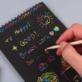 Creative Magic Color Rainbow Scratch Book, Black Paper Note Book, Scraping Painting Black DIY Drawing Pad, Kids Doodle Novelty Pad,  Graffiti Cardboard, Children Toy School Supplies, Art & Craft Activity Note Book,  High Quality. 