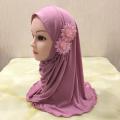 Rendom Colors Muslim Kids Girls Hijab Islamic Headscarf Diamontes Flower Scarf One Piece Children Full Cover Makna Wrap Cover. 