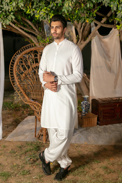 Shahid Afridi Classic White Shalwar Kameez