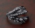 Retro Punk Dragon Ring -Men Women Exaggerated Antique Siver Color Open Ring- Goth Eagle Demon Metal Adjustable Opening Ring. 