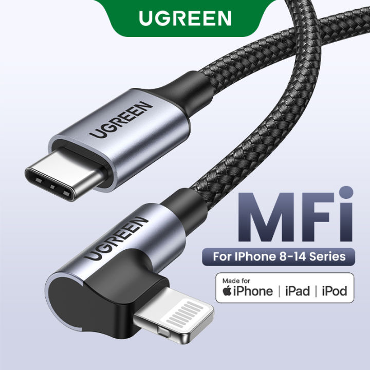 UGREEN USB C iPhone Charge Cable MFi Certified - 90 Degree USB C to Lightning Cable PD 20W Compatible with iPhone 13/13 Pro/13 Mini, iPhone 12/12 Pro/12 Pro Max, iPhone 11/8 Plus, iPad, AirPods Pro