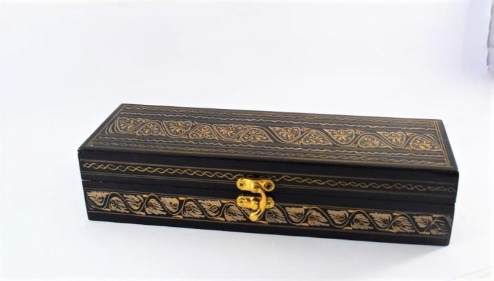 Hand Made Wooden Lacquer Art Jewelry Box 3" x 9"