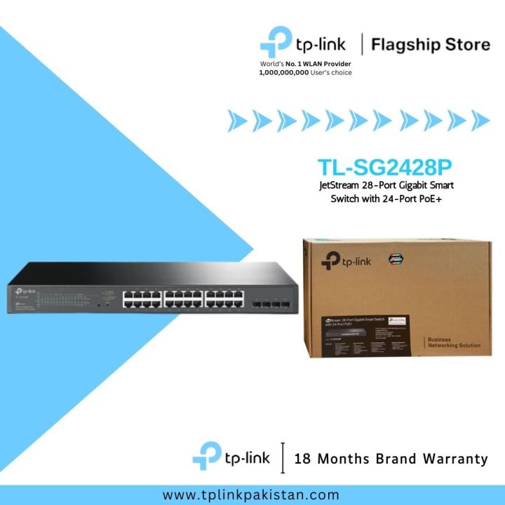 TP-Link Network PoE JetStream Gigabit Smart Switch TL-SG2428P 28-Port 10/100/1000 Mbps with 24-Port PoE - 18 Months Brand Warranty