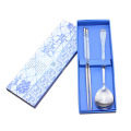 Chinese Style Elegant Non-slip Design Stainless Steel Chopsticks Spoon Gift Set. 