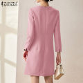 ZANZEA Women Formal Office Full Sleeve O-Neck Solid Dress Elegant Commute A-Line Dresses #11. 