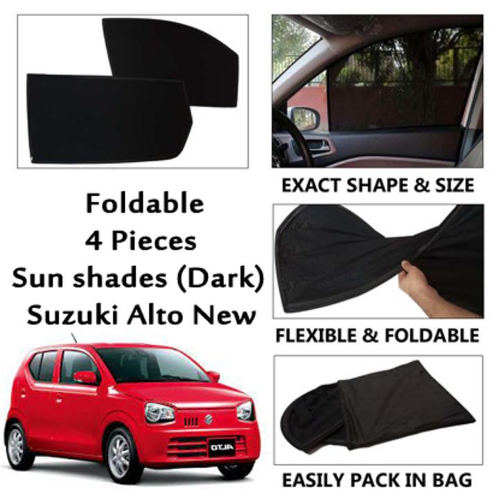 4 Pieces Foldable Dark Sun Shades For Suzuki Alto New Shape (Dark Black) - 4 Pieces
