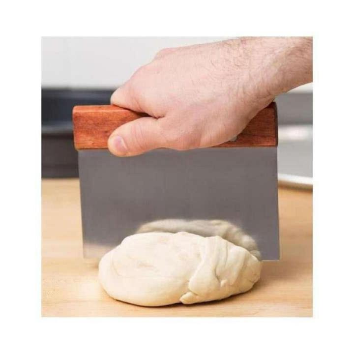 Stainless Steel Bench Scraper with Wooden Handle by Tezzorio, Dough Scraper and Cutter