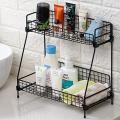 Double layer Counter top Iron Rack In Black, Space Saving Kitchen and Bathroom Accessories Organizer Shelf. 