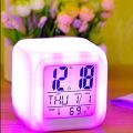Digital Alarm Thermometer Night Glowing Cube 7 Colors Clock LED Change. 