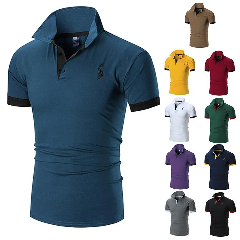 BestGO Men Polo Shirt Deer Embroidery Pattern Short Sleeve Polo Shirt Men Casual Shirt Tops Golf Shirt Business Wear Daraz.pk