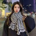 Versatile Long Scarf Wrap Stylish Black White Plaid Print Scarf with Tassel Trim Warm Shawl for Women Women Black White Scarf. 