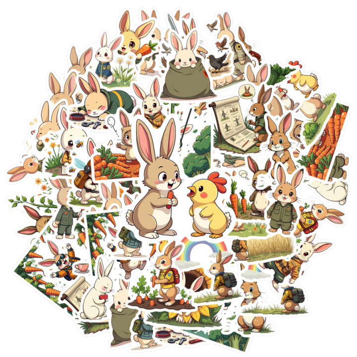 Scrapbook Rabbit Sticker Waterproof Bunny Stickers vinyl Stickers small size multicolor for ...