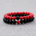 1 Pair 2Pcs/Set Couples Classic Red And Black Bracelet 8MM Natural Stone Bracelets Gift. 