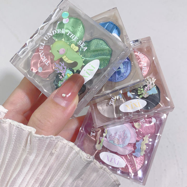 4 Colors Mini Shimmer Matte Eyeshadow Palette Green Glitter Metallic