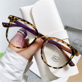 Round Frame Eyeglasses Vintage Wood Grain Legs Anti-Blue Light Optical Glasses Women Men Casual Fashion Spectacles. 