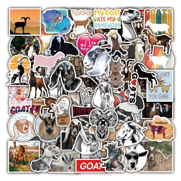 50Pcs Cute Cartoon Nubian Goat Stickers Animal Graffiti Decals DIY Laptop Luggage Computer Guitar Motorcycle Helmet Car Kids Toy