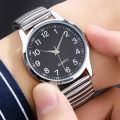Arabic Numerals Lovers Watches Stainless Steel Elastic Band Men Women Wrist Watch Couple Clock. 