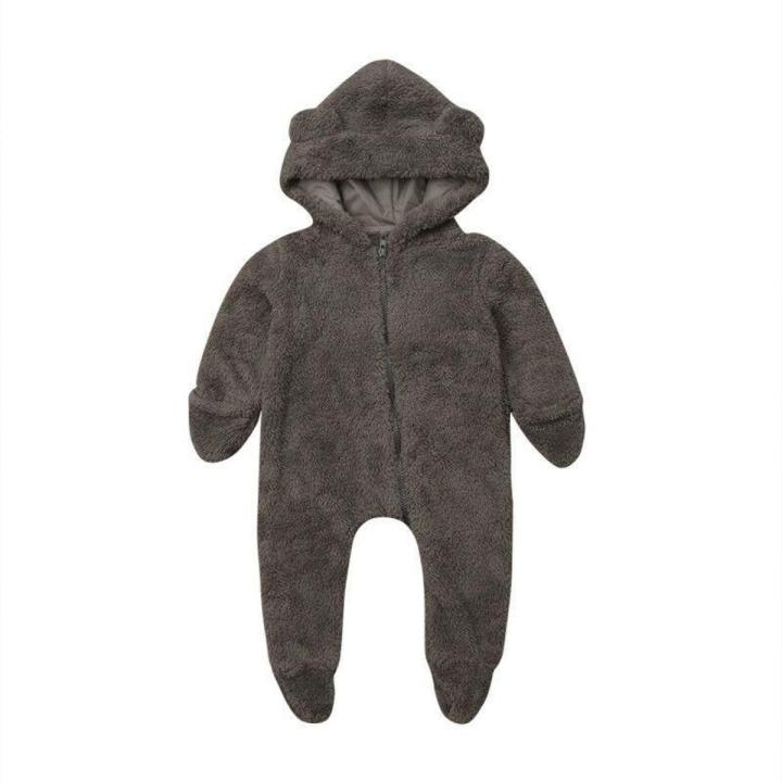Newborn Baby Girl Boy Fuzzy Clothes Hooded Romper Bodysuit Jumpsuit Outfit 0-24M