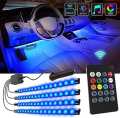 Car Interior Lights 4Pcs 48 LED Car Floor Atmosphere Glow Neon Lights Multi-Color Music Car LED Strip Lights Under Dash Lighting Wireless Remote Control DC12V Note random color will be deliver. 