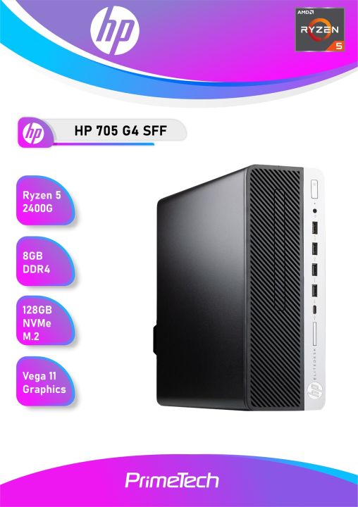 H.P 705 G4 AMD Ryzen 5 SFF PC - Ryzen 5 2400G, 8GB DDR4 Ram, 128GB SSD, Dual Band Wi-Fi & Bluetooth, Radeon Vegga 11 Integrated Graphics