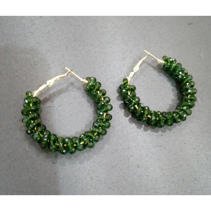 Girly By Hina Dark Green Hoop Earrings Size 1.5 Inch