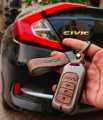 Honda Civic X 10 Th Gen 2016 - 2021 Premium Metal + Leather Key Case / Key Cover With Zinc Alloy Metal  Waterproof Scratch Proof - Vintage Brown. 