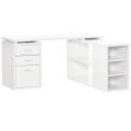 Home Office L-Shaped Computer Desk Workstation w/ Storage Shelves Drawers, White. 