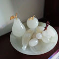 Marble Fruit Tray Set, Hand Crafted Decorative Onyx Round and Leaf Shape Tray with Marble fruits Grape Apple Banana and Pear. 