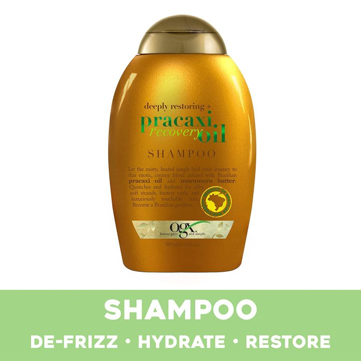 OGX Deeply Restoring + Pracaxi Recovery Oil AntiFrizz Shampoo with Murumuru Buttter to Intensely Hydrate Curly Wavy Hair SulfateFree Surfactants for ColorTreated Hair, 13 Fl Oz