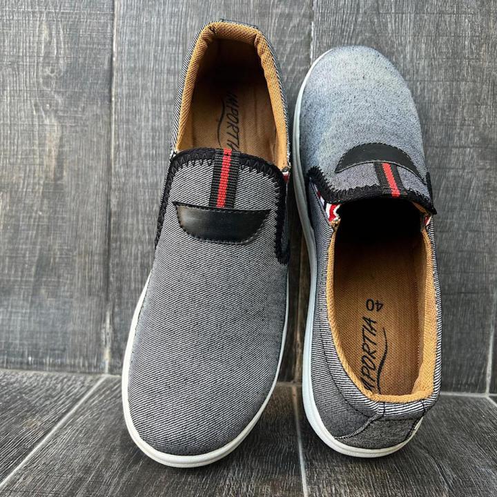 Men's Light Grey Colour Classic Heavy Denim Fabric Sneakers For Men