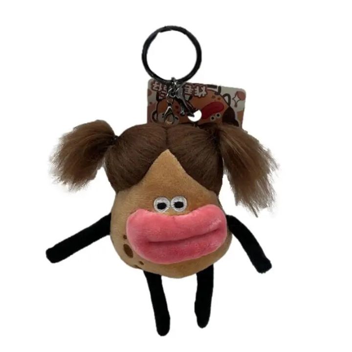 CGGJNUOH Cute Anime Big Mouth Girl Plush Keychain Sausage Mouth Doll Backpack Plushie Pendant Funny Stuffed Keyring Kids Toy Gift