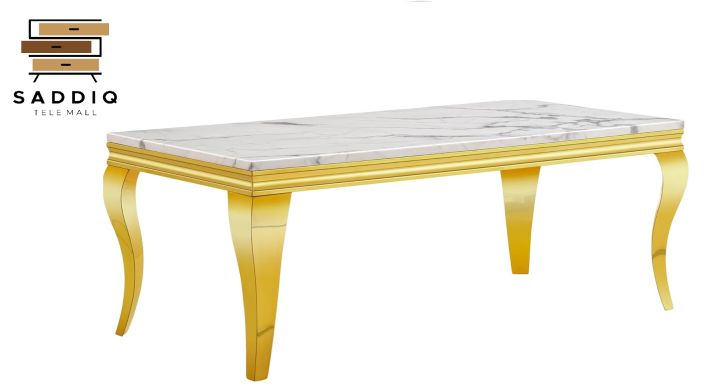 Center Table for Living Room Modern White Center Table with wooden Marble texture Top & Luxury Gold paint