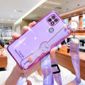 For Realme C21Y / Realme C21-Y Cover [Neck Lanyard + Wrist Strap] Fashion Plating Bumper Stand Phone Case Camera Lens Protection Soft TPU Silicone Shockproof Protective Back Cover. 