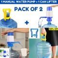 (Pack of 2) Manual Water Pump For 19 Liter Cans Large + Water Bottle Handle Lifter 19 Liter - 19 ltrs Water Bottle Handle Lifter - Easy Lifting For 19 Liter Water Bottle - Flat Water bottle Holder handle + Manual Water Pump For 19 Liter Cans Large. 