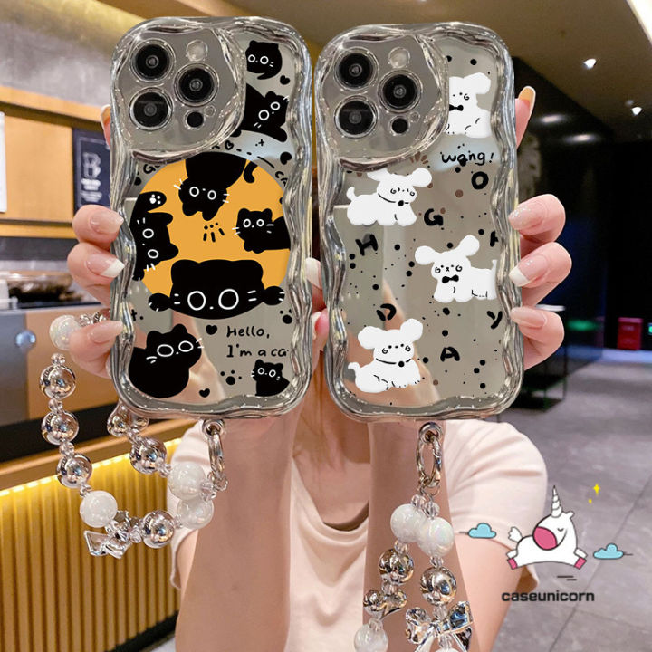 Trendy Brand Cartoon Luxury 3D Wavy Curved Edge Plating Case Compatible for IPhone 15 13 11 14 12 Pro Max 7Plus XR X 6s 7 15 8 6 Plus XS Max SE 2020 Funny Cute Kitten Doodle Cover