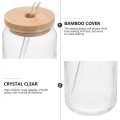 Round shape Glass with glass straw and wooden lid, coffee glass, milk glass, juice glass -Imported high quality - cups for tea - tea cup - coffee mug - kitchen accessories. 