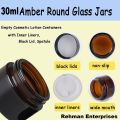 Empty Premium China Amber Glass Jar 30ml – TYPE III with Black Glossy Cap & PP Liner. 