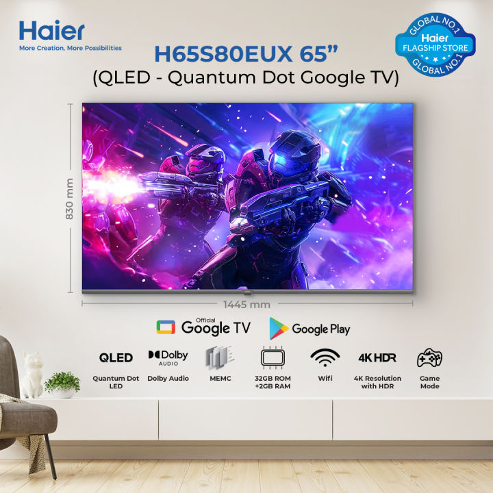 Haier 65" 4K HDR Google TV QLED - S80Series - H65S80EUX ( MEMC , Bezel Less , QLED , Dolby Audio )/ Brand Warranty + Free Professional Installation