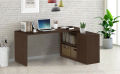 L Shaped Computer Desk, Rustic Wood Corner Desk, Industrial Writing Workstation Table with Cabinet Drawer Storage for Home Office Study. 