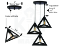 3 in 1 Triangle Shape Hanging Lamp, Ceiling Light, Ceiling Lamp, Pendant Lamp, Modern Light Fixtures for Home Lighting, Office Lighting, TV Lounge, Bed Room, Led Light, Led Bulb, Filament Bulb (BULB NOT INCLUDED). 