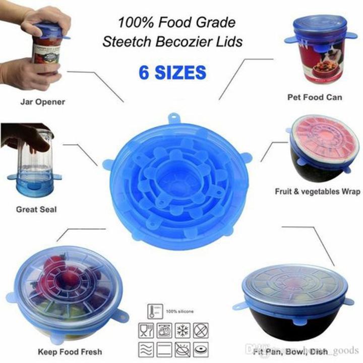 Silicone Stretch Lids, 6-Pack Various Sizes Reusable Silicone Covers, Durable Food Storage Covers for Bowls or Containers