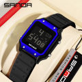 Sanda Classic Small Square Watch Simple Trendy Night Light Waterproof Electronic Men's Watch SD2174-8. 