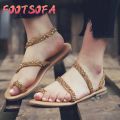 【FOOT SOFA】Womens Ladies Girls Korean Sandals for Women Women Rome Open Toe Rhinestone Decoration Sandals Flats Slip On Shoes Sandals Women Casual Flat Shoes Fashion Shoes Work. 
