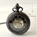 Retro Manual Mechanical Pocket Watch Mirror Hollow Flip Roman Type Black Mechanical Movement Pocket Watch, Ideal choice for Gifts. 