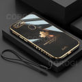 For OPPO A5s Back Cover + Hand Strap Fashion Shiny 6D Plating Maple Leaves Protective Case Square Bumper Soft Silicone Mobile Phone Cases. 