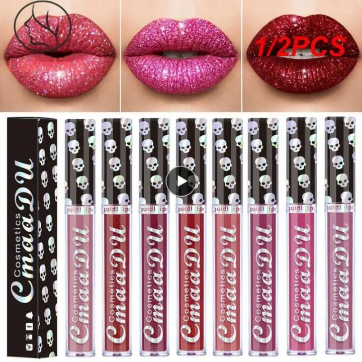 NANAKOR 1/2PCS Color Shiny Glitter Liquid Lipstick Shiny Lip Gloss Waterproof Long Lasting Metallic Lip Gloss Women Makeup