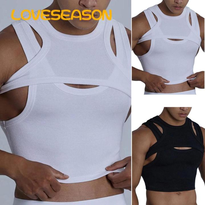 Men Tank Top Men's Street Fashion Stylish Comfortable Quick-drying Sleeveless Vest Two-piece Layered Tank Top