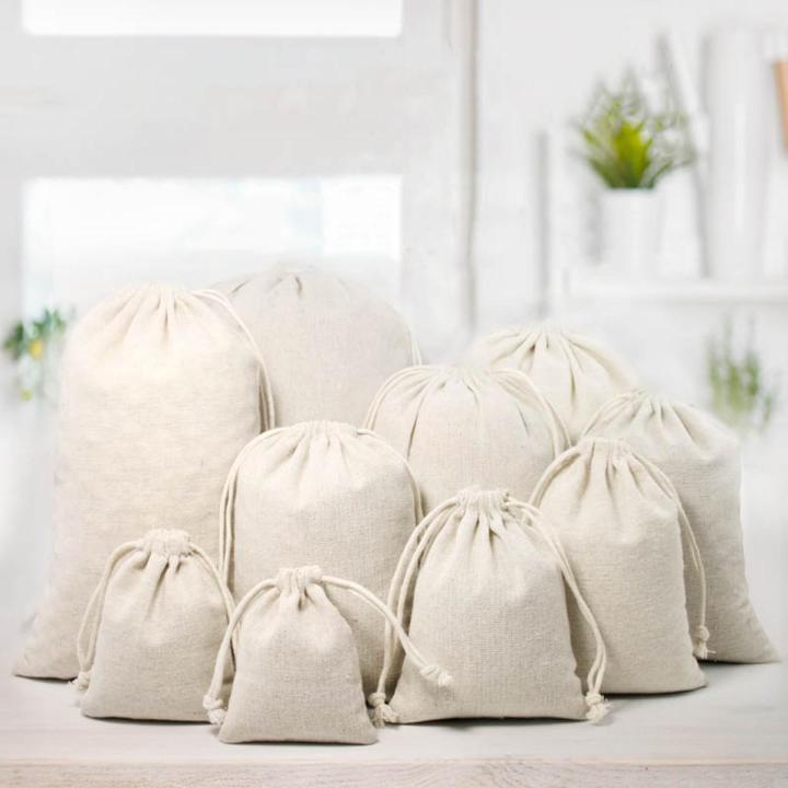 10Pcs Handmade Cotton Linen Drawstring Bags Storage Package Bag Small Coin Purse Travel Storage Portable Christmas Gift Bag