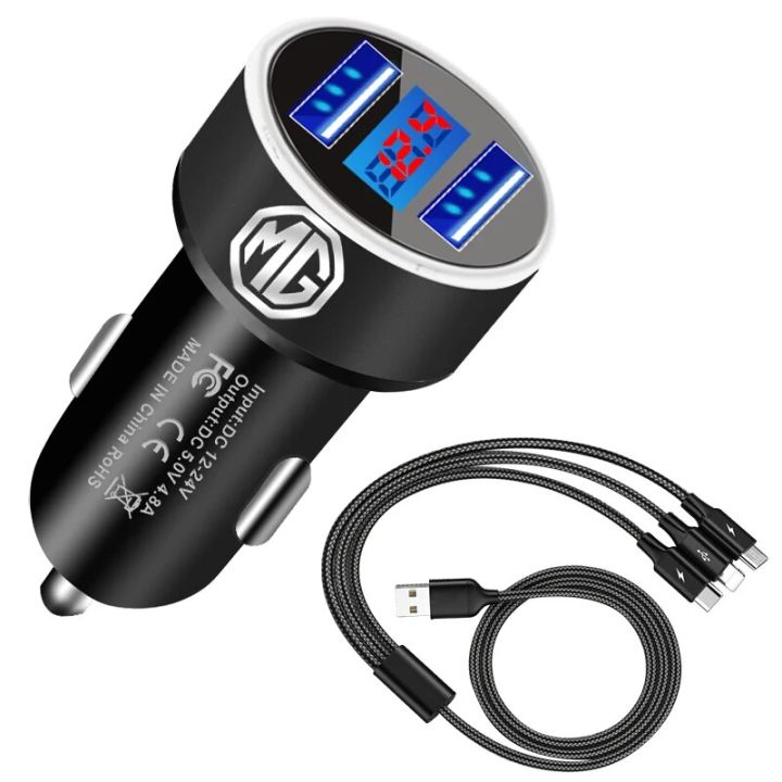 Car Charger For Cigarette Lighter Dual USB Digital Display Fast Charging For MG HS ZS MG6 MG5 EHS MG3 MG7 GT GS Hector ZX EZS