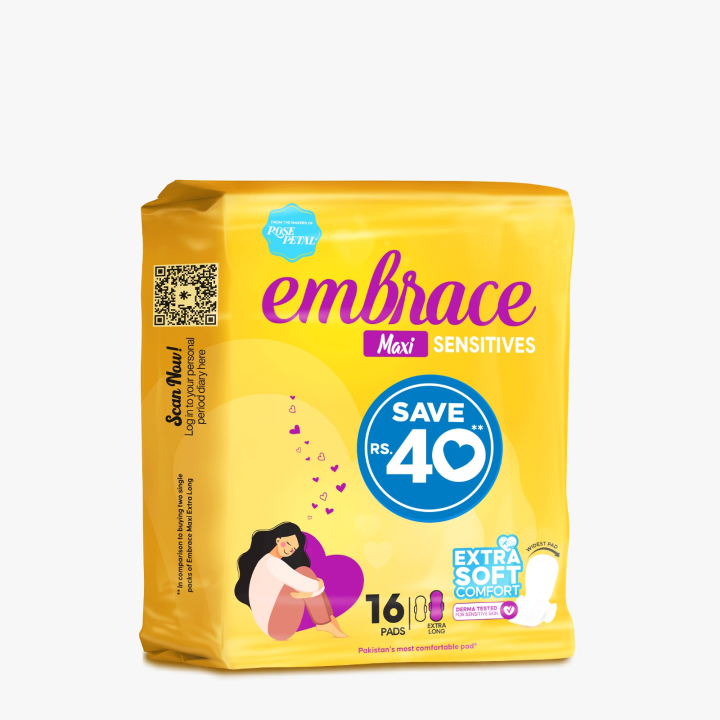 Embrace Sensitives Maxi Thick Sanitary Pads Long Value Pack 16 Pads